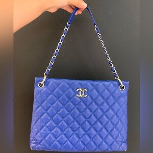 CHANEL up in the air blue color tote leather bag